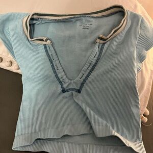 Urban Outfitters Sky Blue Ribbed Blouse